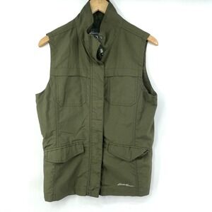 Eddie Bauer Utility Vest Women M Olive Green Outdoor Cargo Pockets Nylon Hiking